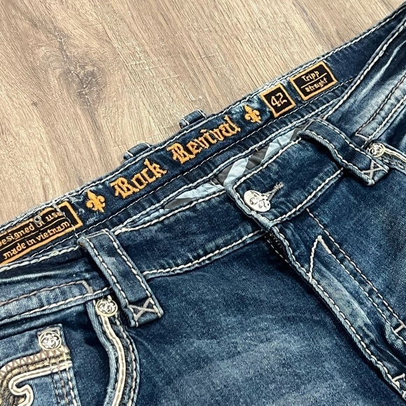 Rock Revival 42W 33L Tripp Straight Fit Distressed Western Cowboy Jeans Premium - Picture 7 of 15